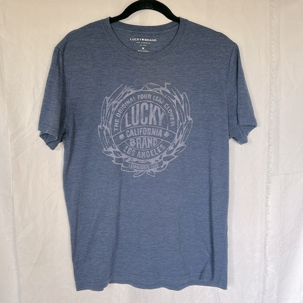 LUCKY BRAND JEANS blue Original four Leaf Clover short sleeve t-shirt. Size M.